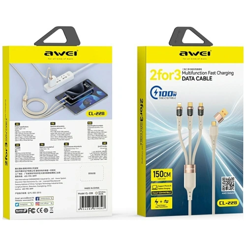 Kup AWEI CL-228 USB-A, USB-C / USB-C, Lightning, microUSB černý kabel - AWEI247 - {ean13} - Sklep Home Screen