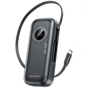 Buy AWEI PA-9 10000mAh 22.5W power bank with detachable USB-C cable black - AWEI249 - {ean13} - Home Screen Store Europe