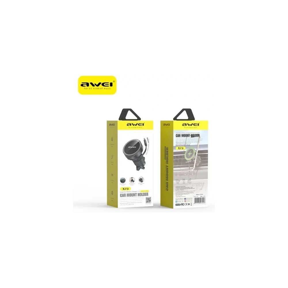 Uchwyt samochodowy do kratki z ładowaniem bezprzewodowym AWEI X73 15W MagSafe czarny