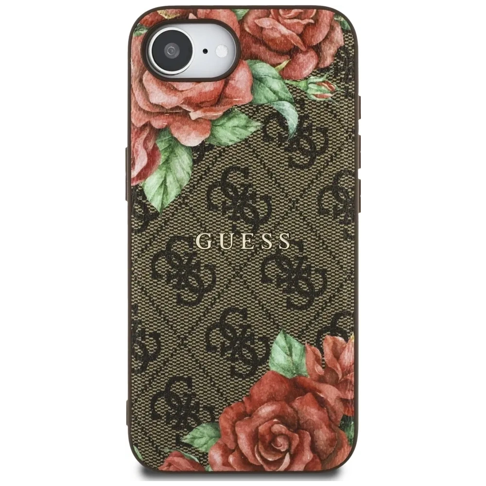 Etui Guess 4G Flowers Print MagSafe do Apple iPhone 16e brązowy
