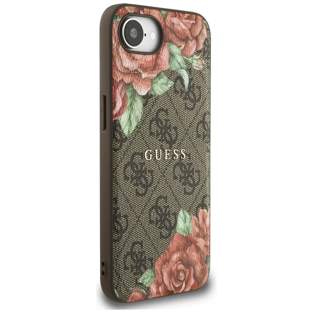 Etui Guess 4G Flowers Print MagSafe do Apple iPhone 16e brązowy