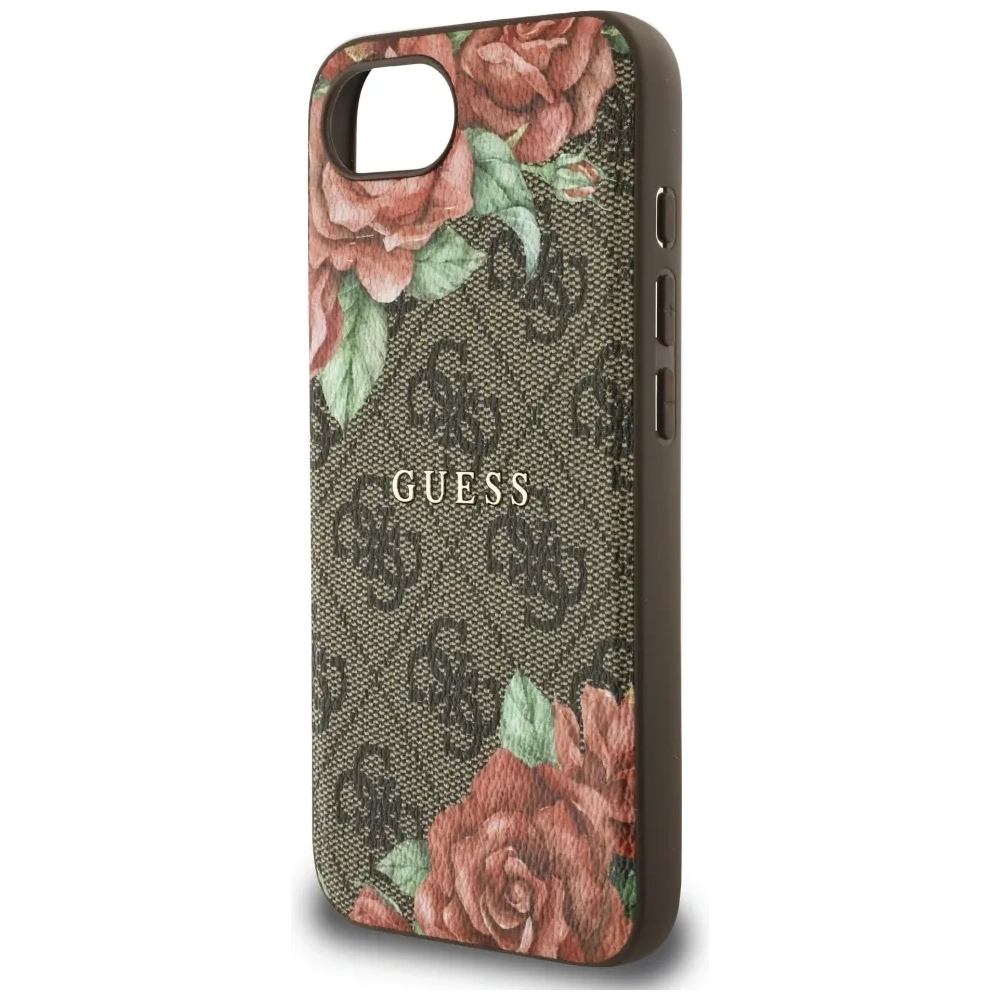 Etui Guess 4G Flowers Print MagSafe do Apple iPhone 16e brązowy