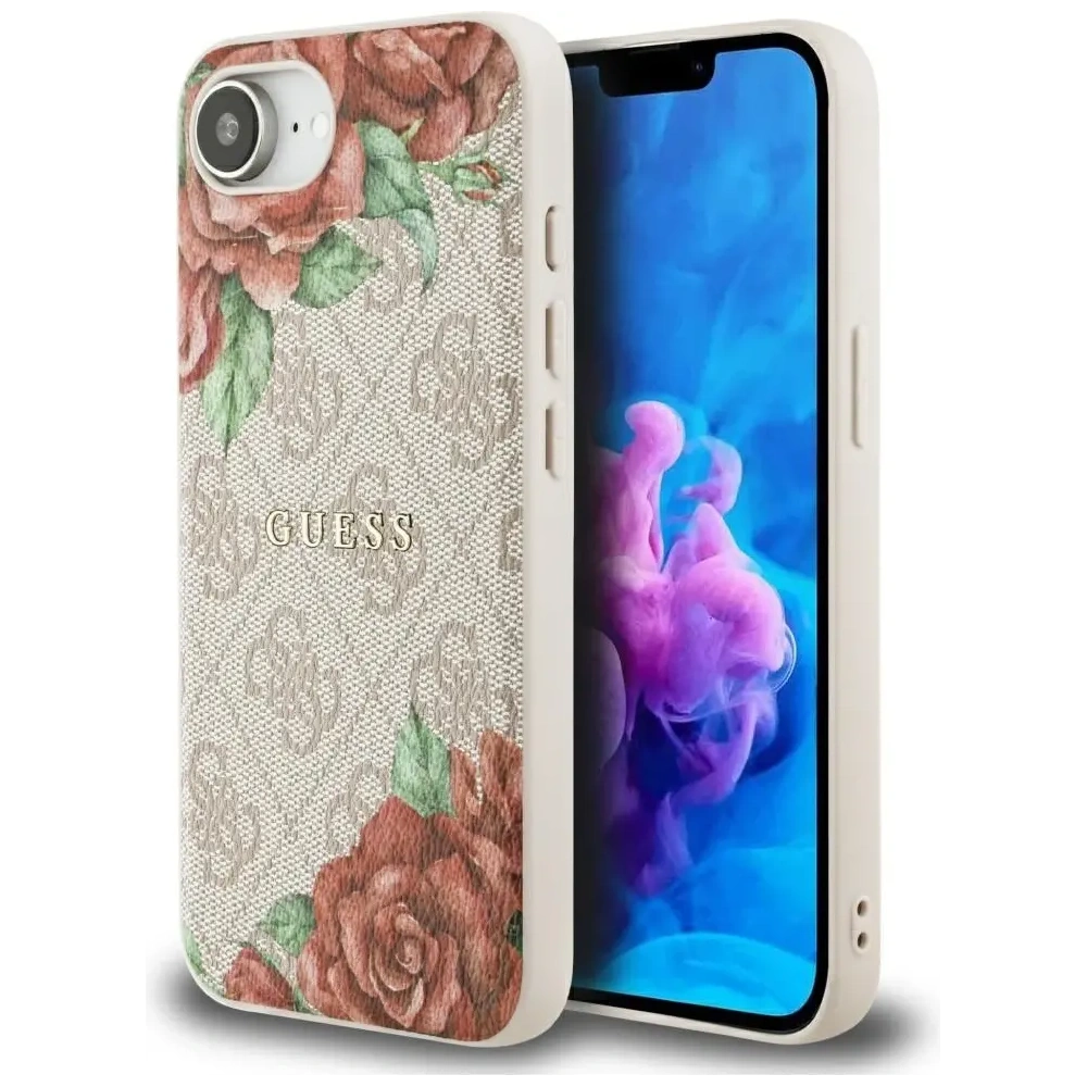 Etui Guess 4G Flowers Print MagSafe do Apple iPhone 16e różowy