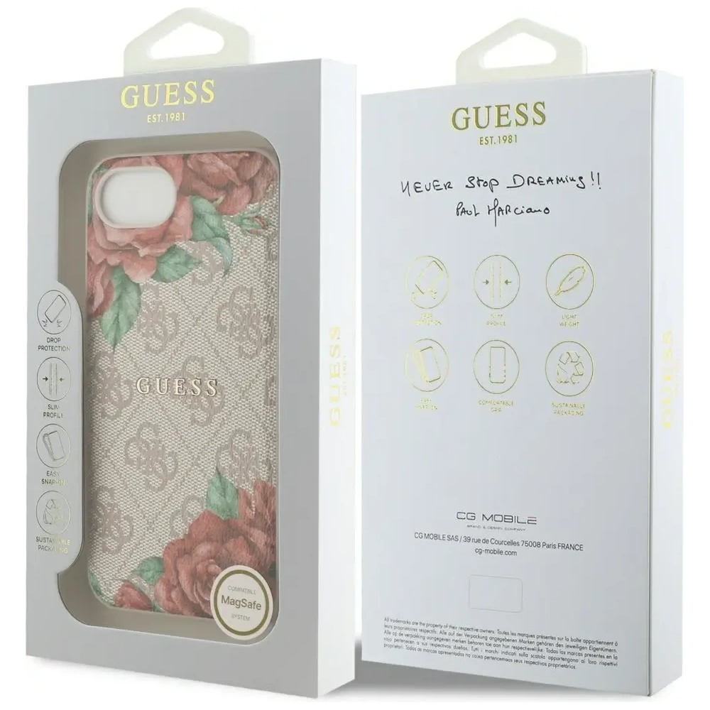 Etui Guess 4G Flowers Print MagSafe do Apple iPhone 16e różowy