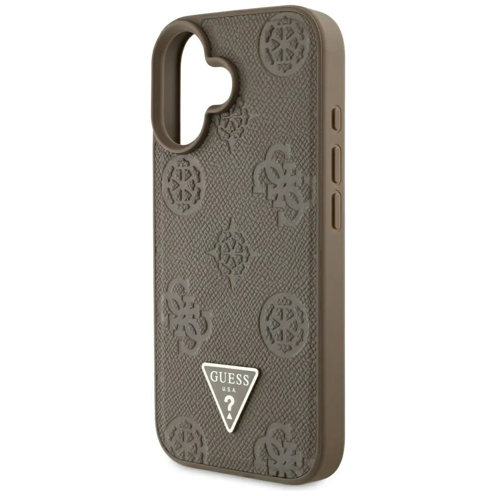 Etui Guess Grained Hot Stamp Peony Triangle Logo MagSafe do Apple iPhone 16 brązowy