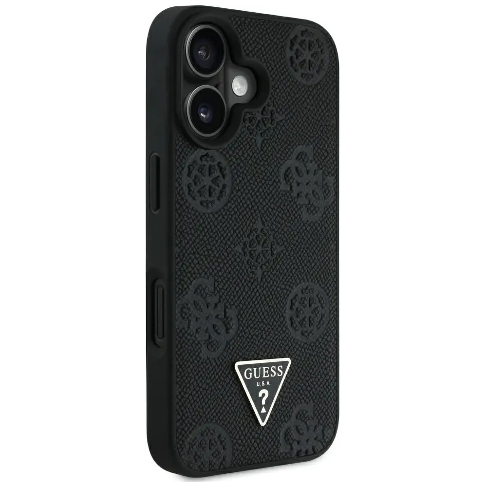Etui Guess Grained Hot Stamp Peony Triangle Logo MagSafe do Apple iPhone 16 czarny