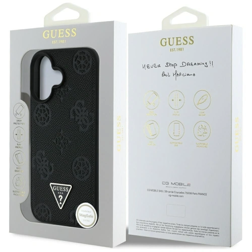 Buy Guess Grained Hot Stamp Peony Triangle Logo MagSafe Apple iPhone 16 black - GUE4518 - {ean13} - Home Screen Store Europe