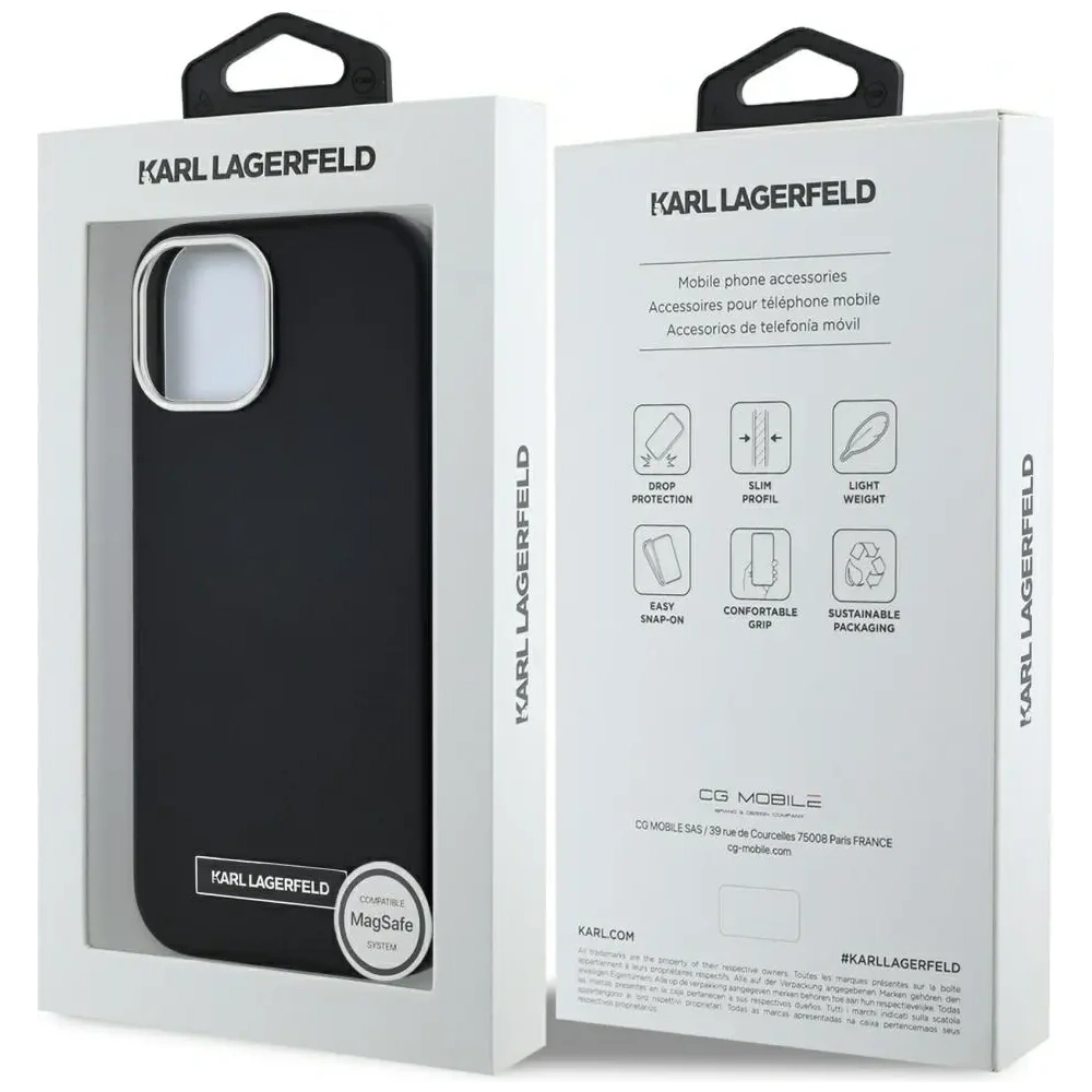 Etui Karl Lagerfeld FW Metal Plate MagSafe do Apple iPhone 15 czarny