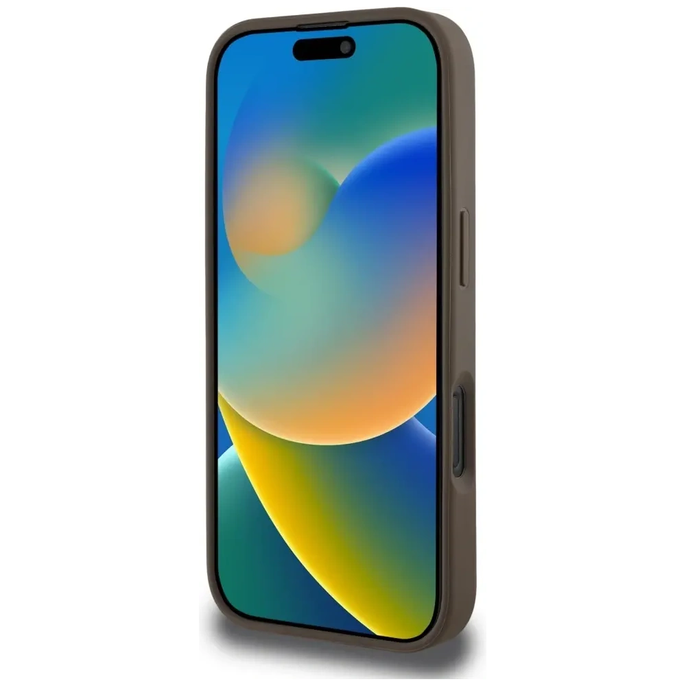 Etui Guess Grained Hot Stamp Peony Triangle Logo MagSafe do Apple iPhone 16 Pro brązowy