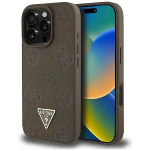 Kup Etui Guess Grained Hot Stamp Peony Triangle Logo MagSafe do Apple iPhone 16 Pro Max brązowy - GUE4521 - {ean13} - Sklep Home Screen