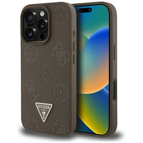 Kup Etui Guess Grained Hot Stamp Peony Triangle Logo MagSafe do Apple iPhone 16 Pro Max brązowy - GUE4521 - {ean13} - Sklep Home Screen