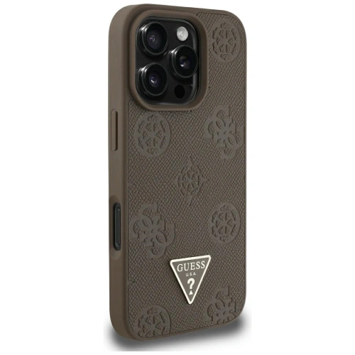 Kup Etui Guess Grained Hot Stamp Peony Triangle Logo MagSafe do Apple iPhone 16 Pro Max brązowy - GUE4521 - {ean13} - Sklep Home Screen