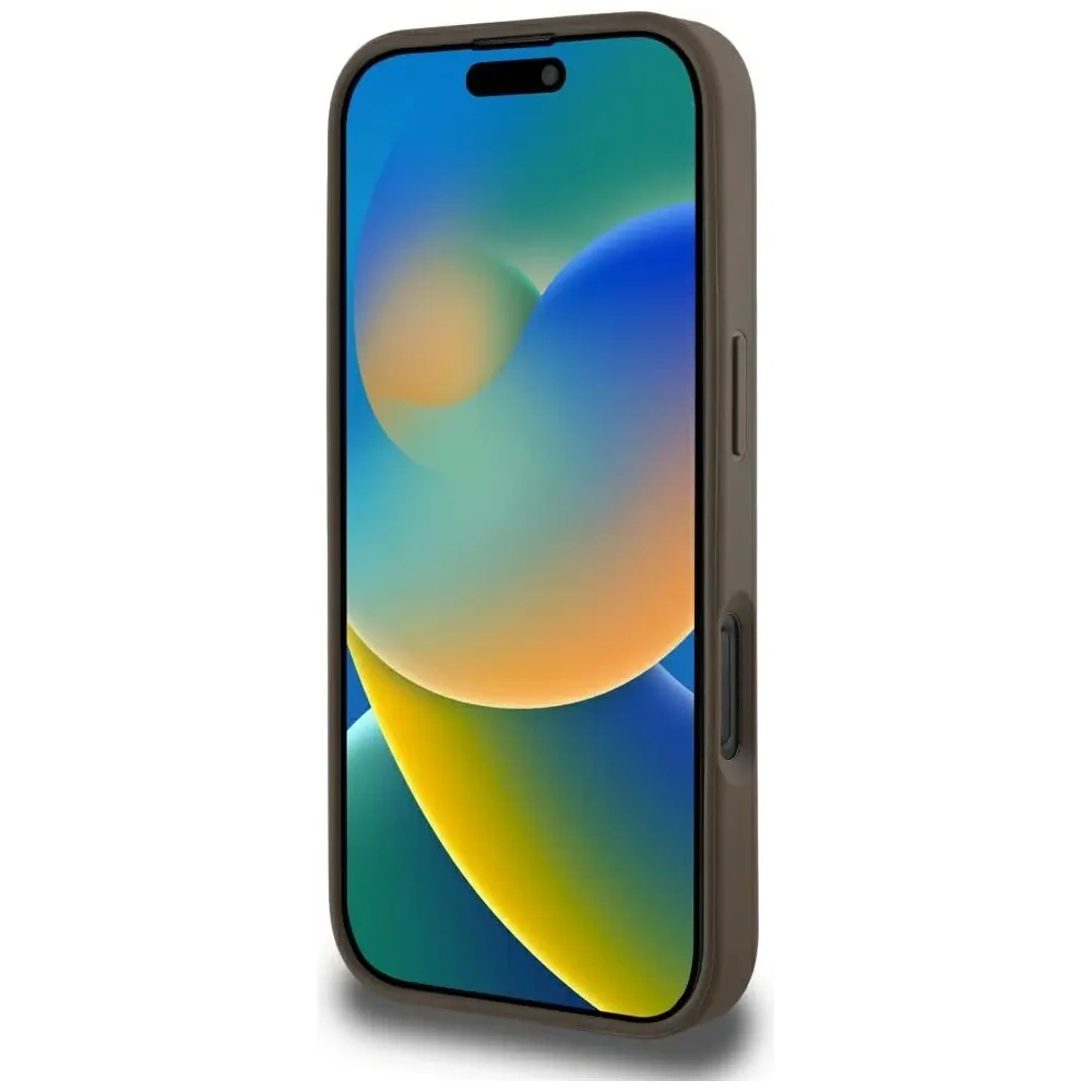 Etui Guess Grained Hot Stamp Peony Triangle Logo MagSafe do Apple iPhone 16 Pro Max brązowy