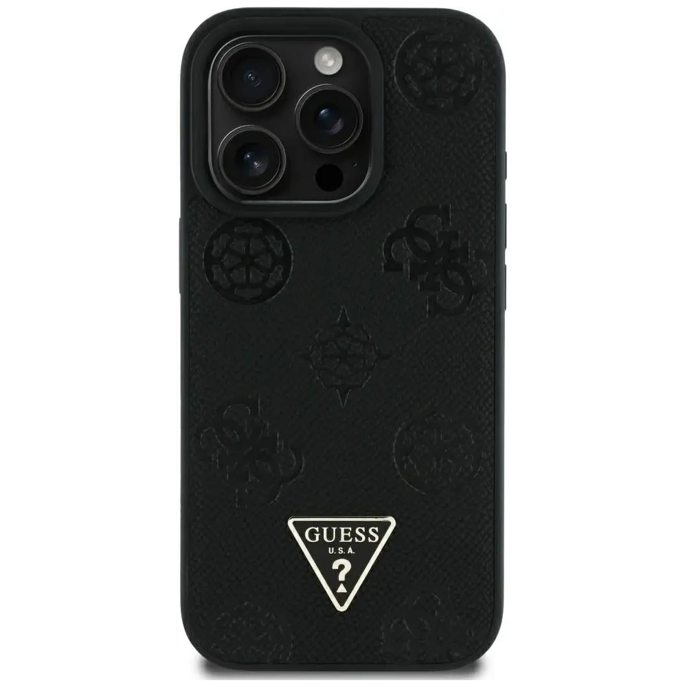 Etui Guess Grained Hot Stamp Peony Triangle Logo MagSafe do Apple iPhone 16 Pro Max czarny