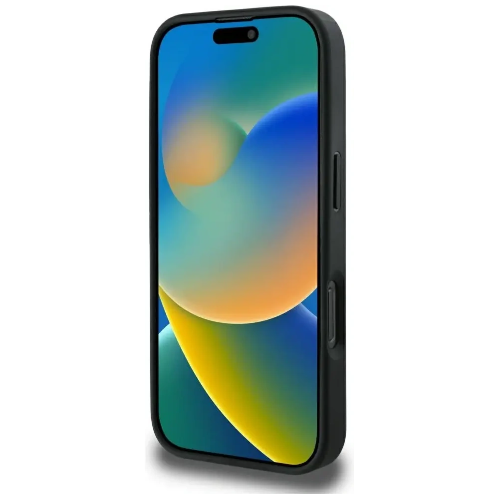 Etui Guess Grained Hot Stamp Peony Triangle Logo MagSafe do Apple iPhone 16 Pro Max czarny