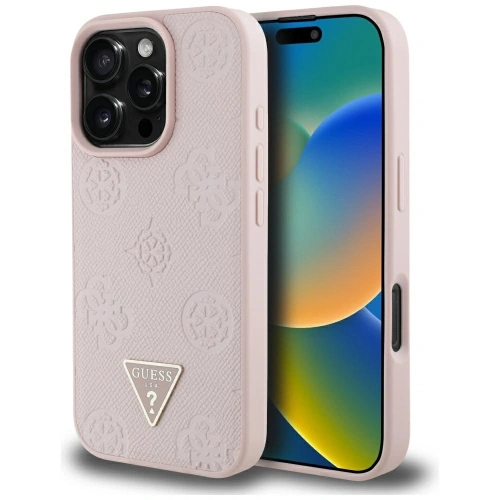 Kup Guess Grained Hot Stamp Peony Triangle Logo MagSafe Apple iPhone 16 Pro Max rózsaszín - GUE4523 - {ean13} - Sklep Home Screen