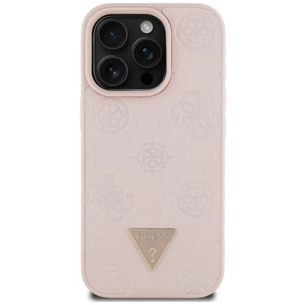 Etui Guess Grained Hot Stamp Peony Triangle Logo MagSafe do Apple iPhone 16 Pro Max różowy