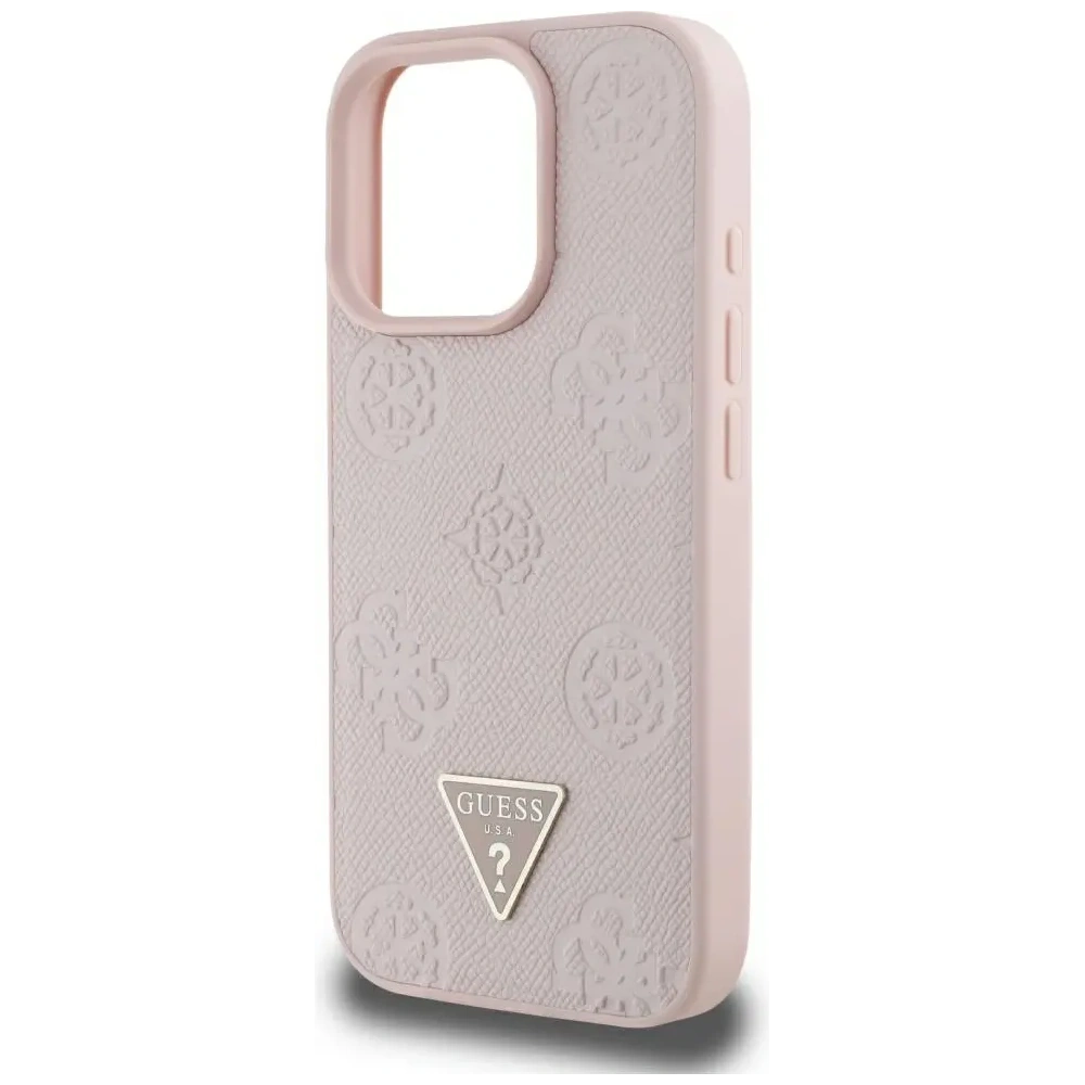 Etui Guess Grained Hot Stamp Peony Triangle Logo MagSafe do Apple iPhone 16 Pro Max różowy