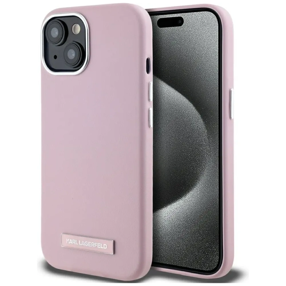Etui Karl Lagerfeld FW Metal Plate MagSafe do Apple iPhone 15 różowy