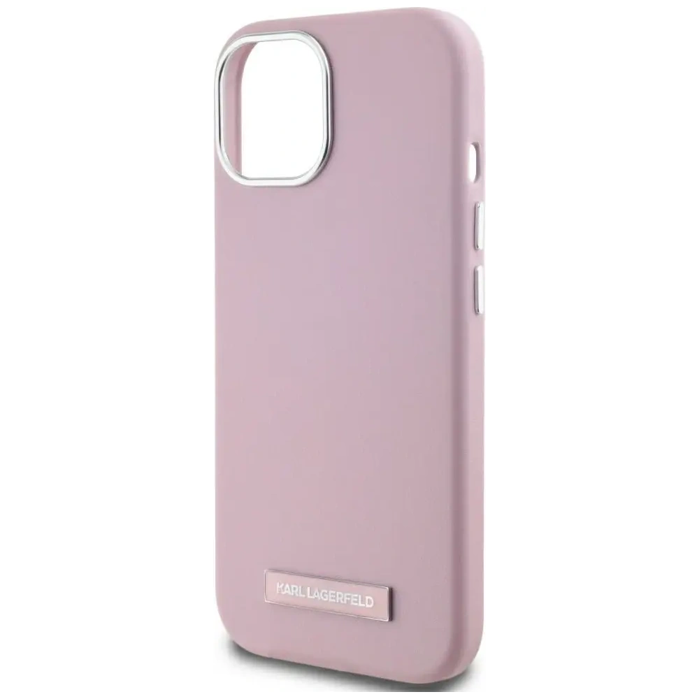 Etui Karl Lagerfeld FW Metal Plate MagSafe do Apple iPhone 15 różowy