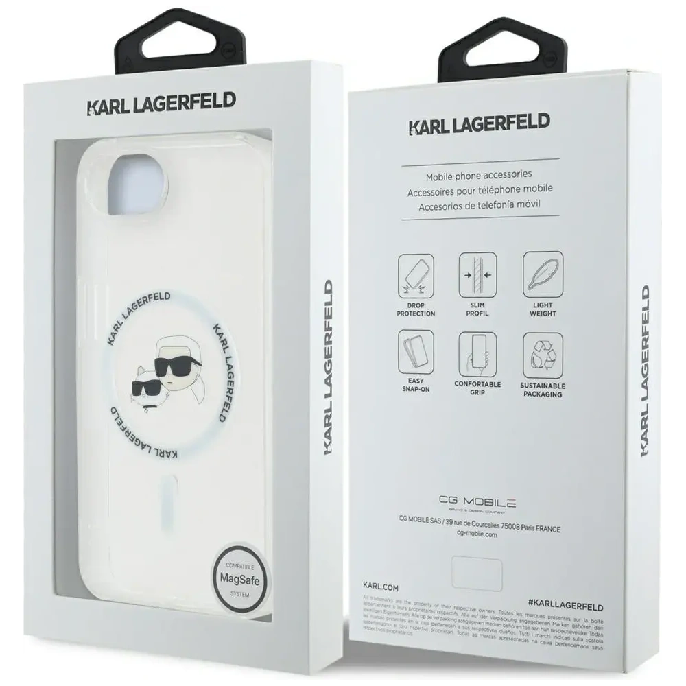 Etui Karl Lagerfeld IML Metal Karl & Choupette Heads MagSafe do Apple iPhone 16e biały