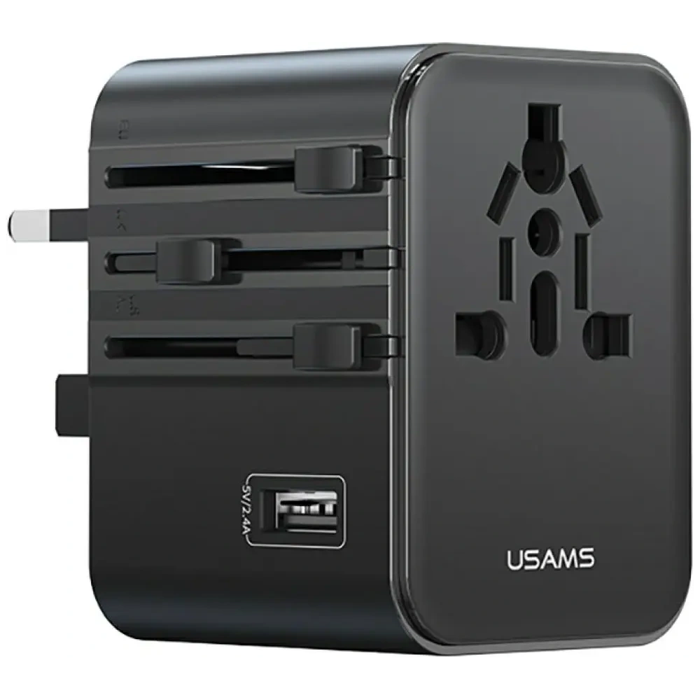 Ładowarka sieciowa USAMS Travel Adapter CC308 USB-C + USB-A 17W 4w1 US/AU/EU/UK czarny