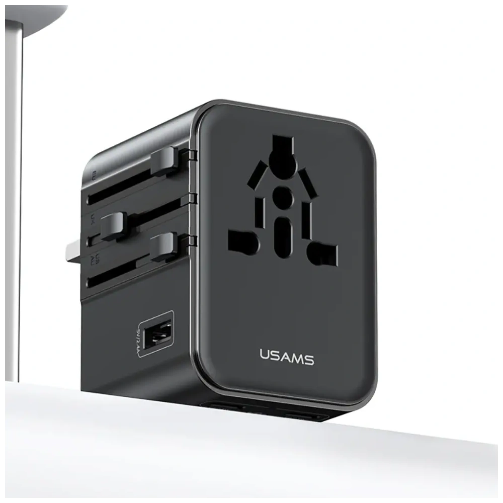 Ładowarka sieciowa USAMS Travel Adapter CC308 USB-C + USB-A 17W 4w1 US/AU/EU/UK czarny