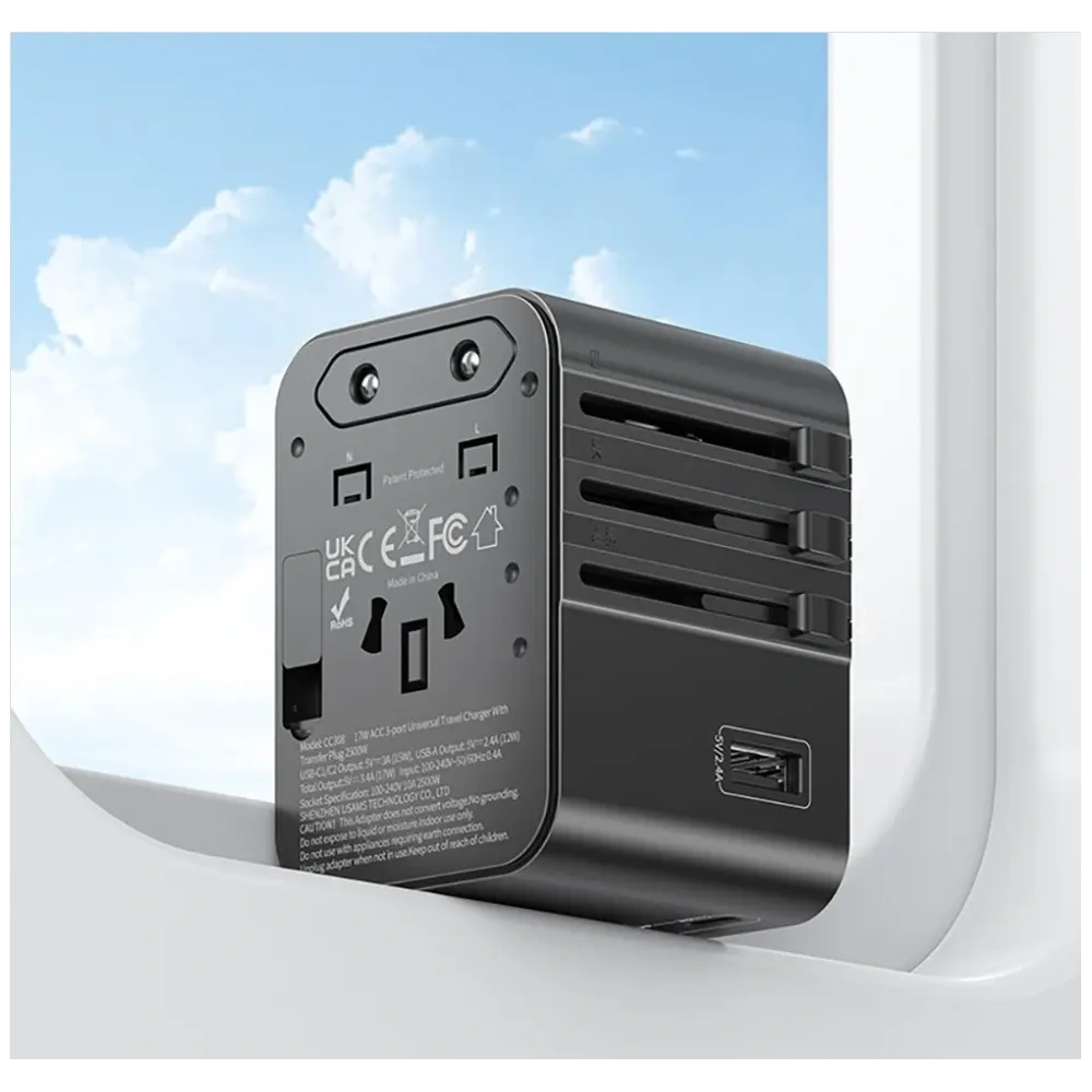 Ładowarka sieciowa USAMS Travel Adapter CC308 USB-C + USB-A 17W 4w1 US/AU/EU/UK czarny
