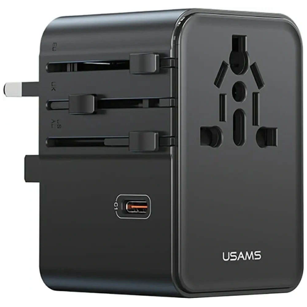 Ładowarka sieciowa USAMS Travel Adapter CC310 3xUSB-C 70W 4w1 US/AU/EU/UK czarny