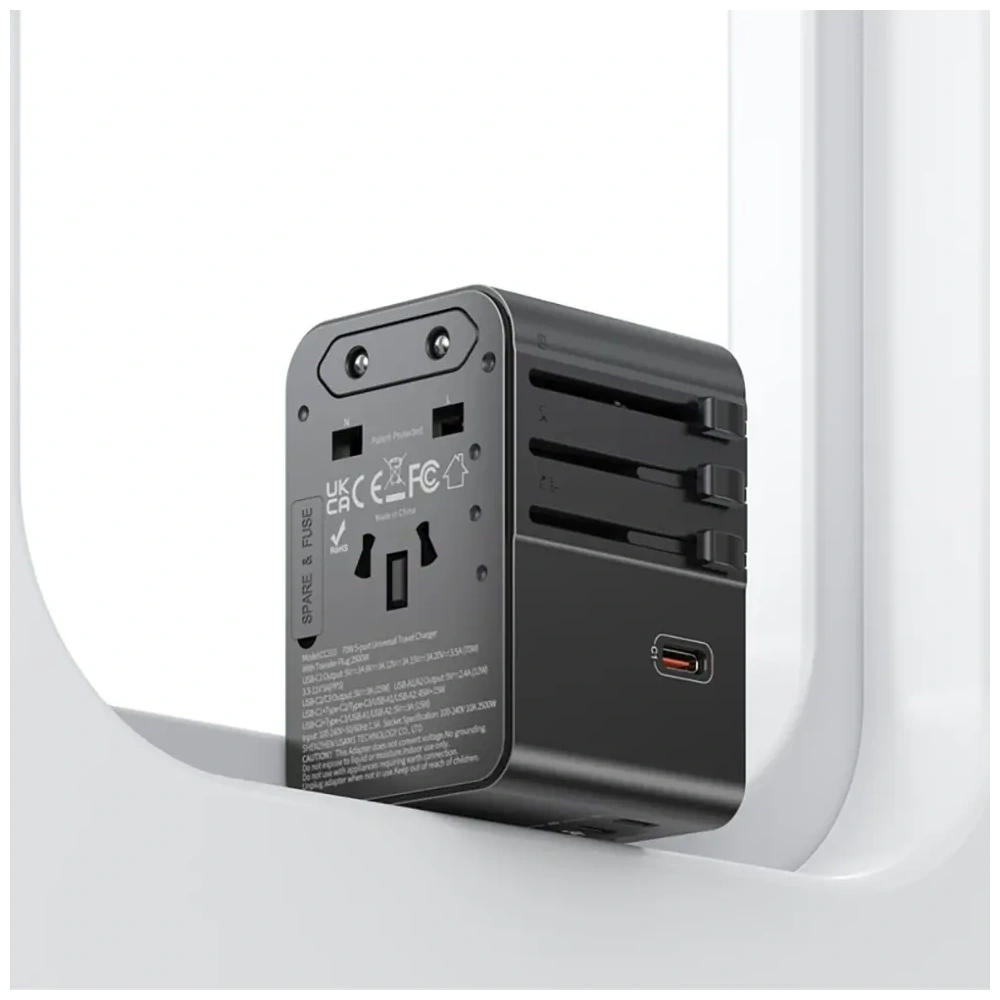Ładowarka sieciowa USAMS Travel Adapter CC310 3xUSB-C 70W 4w1 US/AU/EU/UK czarny