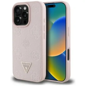 Kup Etui Guess Grained Hot Stamp Peony Triangle Logo MagSafe do Apple iPhone 16 Pro różowy - GUE4524 - {ean13} - Sklep Home Screen