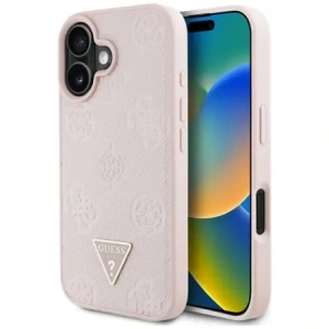 Buy Guess Grained Hot Stamp Peony Triangle Logo MagSafe Apple iPhone 16 pink - GUE4525 - {ean13} - Home Screen Store Europe