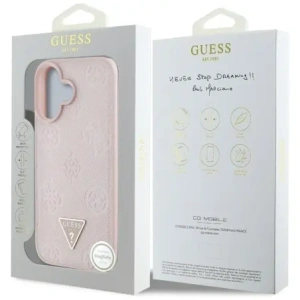 Buy Guess Grained Hot Stamp Peony Triangle Logo MagSafe Apple iPhone 16 pink - GUE4525 - {ean13} - Home Screen Store Europe