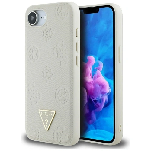 Buy Guess Grained Hot Stamp Peony Triangle Logo MagSafe Apple iPhone 16e beige - GUE4526 - {ean13} - Home Screen Store Europe