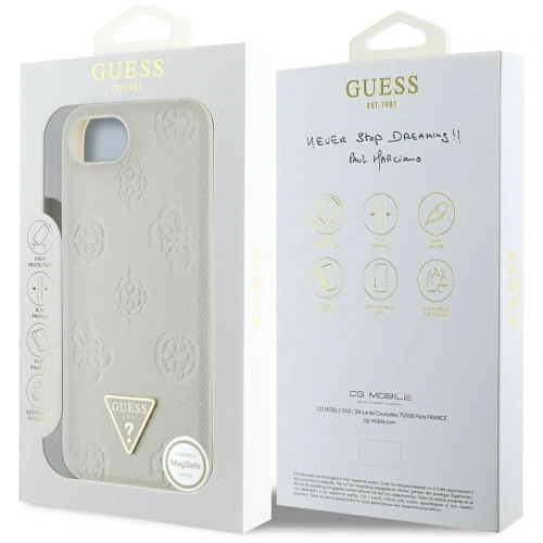 Buy Guess Grained Hot Stamp Peony Triangle Logo MagSafe Apple iPhone 16e beige - GUE4526 - {ean13} - Home Screen Store Europe