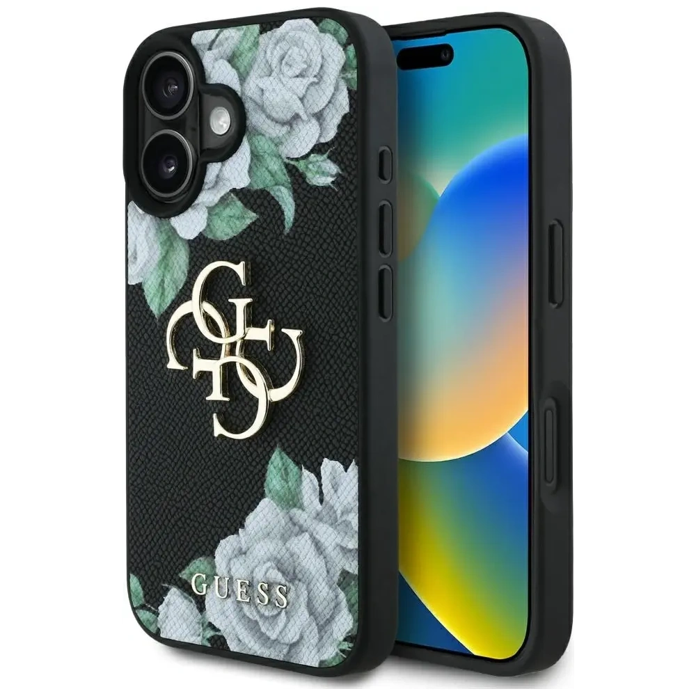 Etui Guess Grained Roses Big 4G logo do Apple iPhone 16 czarny