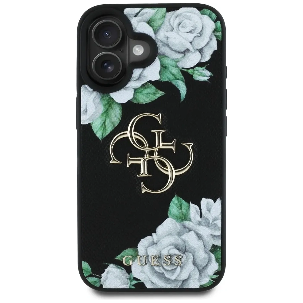 Etui Guess Grained Roses Big 4G logo do Apple iPhone 16 czarny