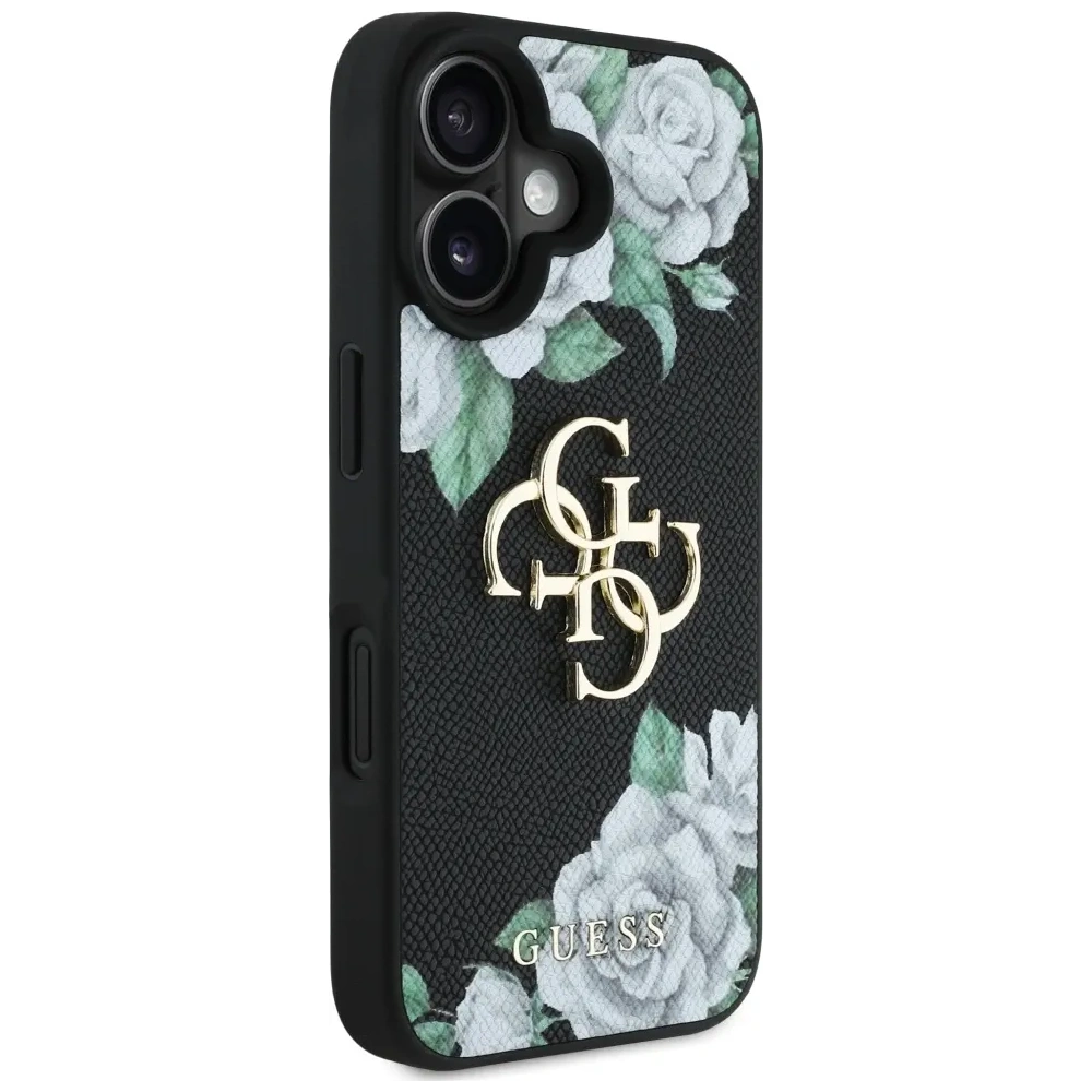 Etui Guess Grained Roses Big 4G logo do Apple iPhone 16 czarny