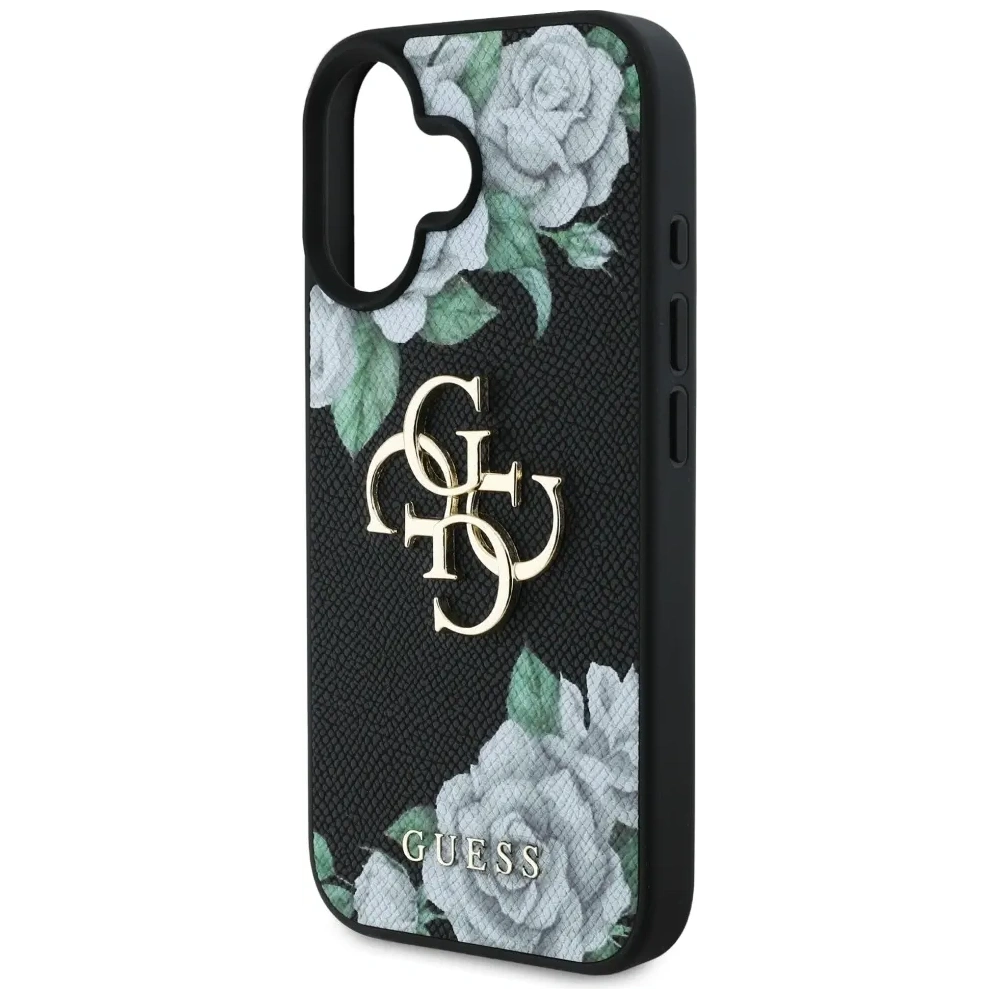 Etui Guess Grained Roses Big 4G logo do Apple iPhone 16 czarny