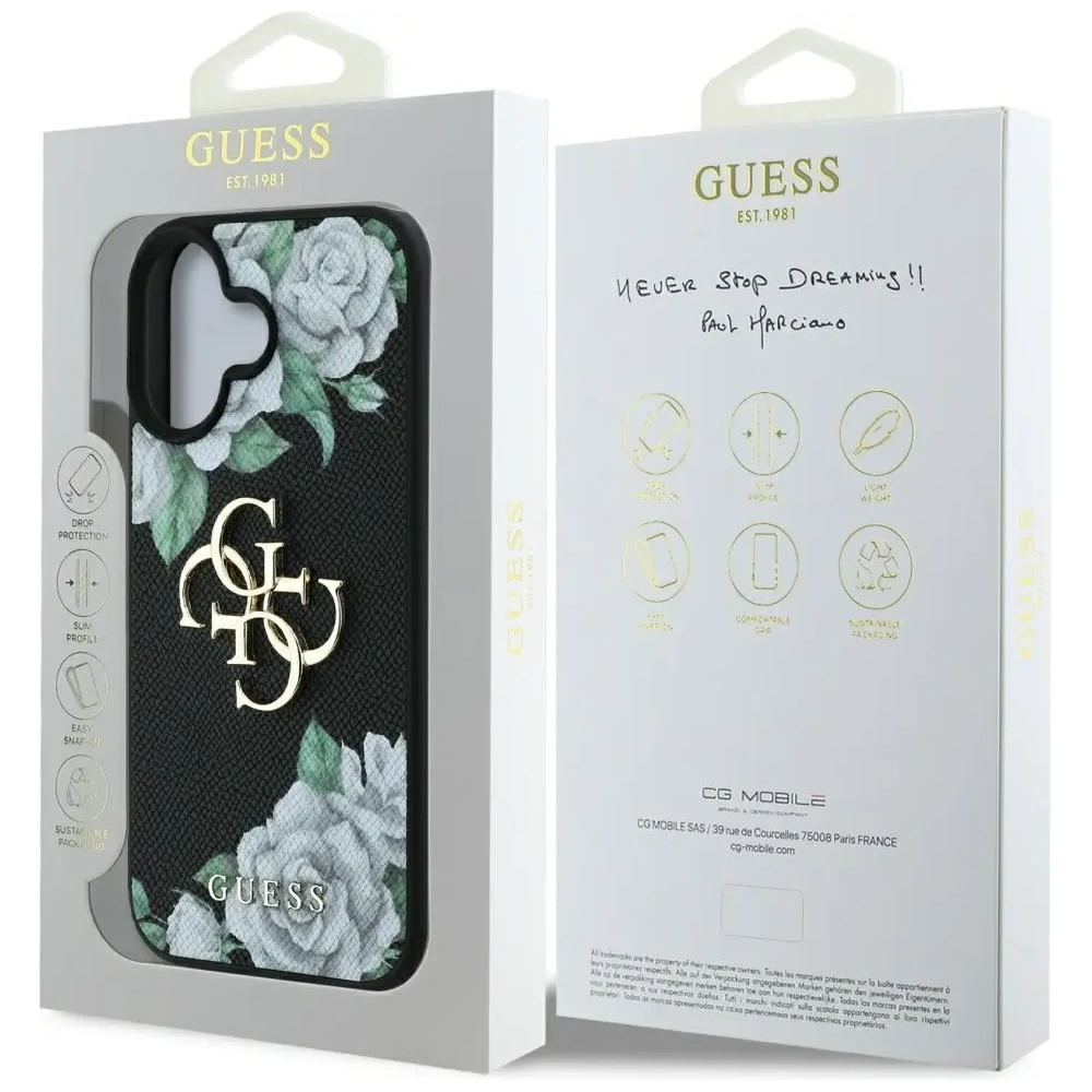 Etui Guess Grained Roses Big 4G logo do Apple iPhone 16 czarny