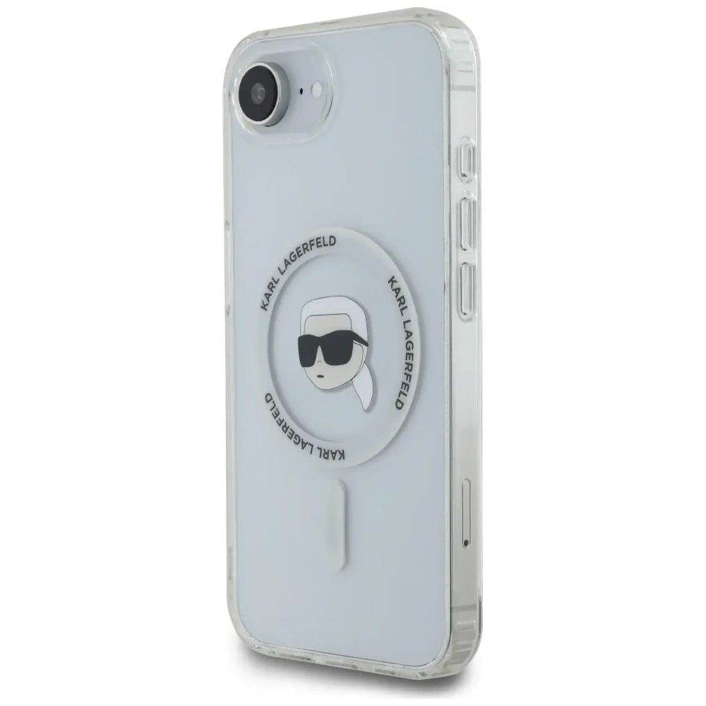 Etui Karl Lagerfeld IML Metal Karl Head MagSafe do Apple iPhone 16e biały