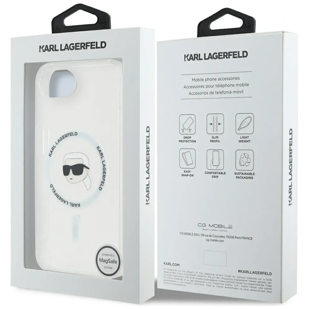 Etui Karl Lagerfeld IML Metal Karl Head MagSafe do Apple iPhone 16e biały