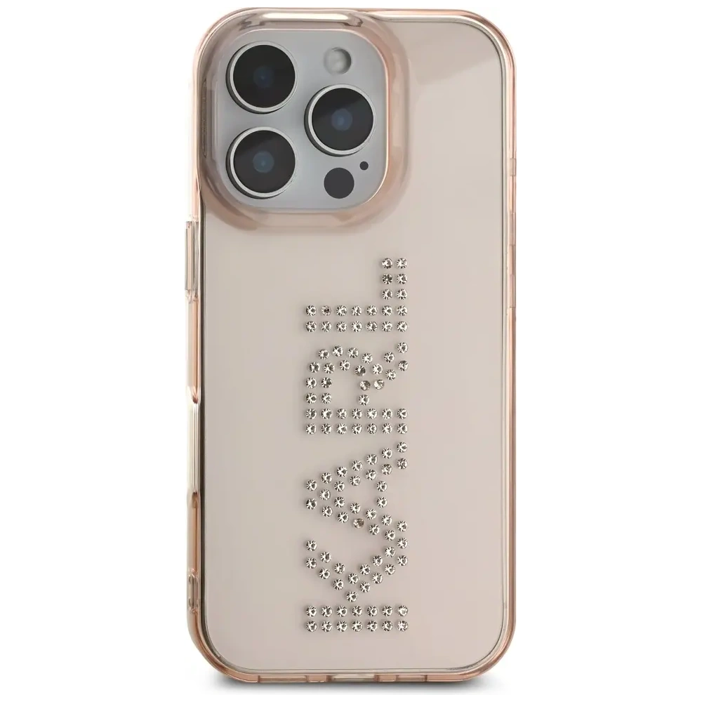 Etui Karl Lagerfeld IML Rhinestones Logo do Apple iPhone 16 Pro Max różowy