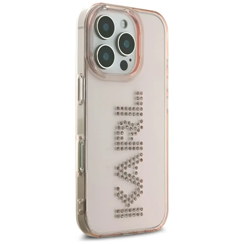 Etui Karl Lagerfeld IML Rhinestones Logo do Apple iPhone 16 Pro Max różowy