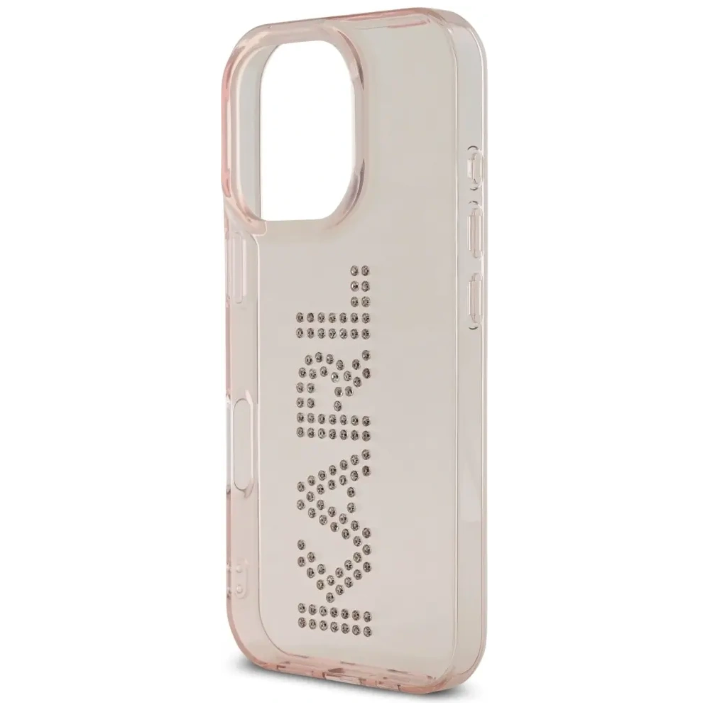 Etui Karl Lagerfeld IML Rhinestones Logo do Apple iPhone 16 Pro Max różowy