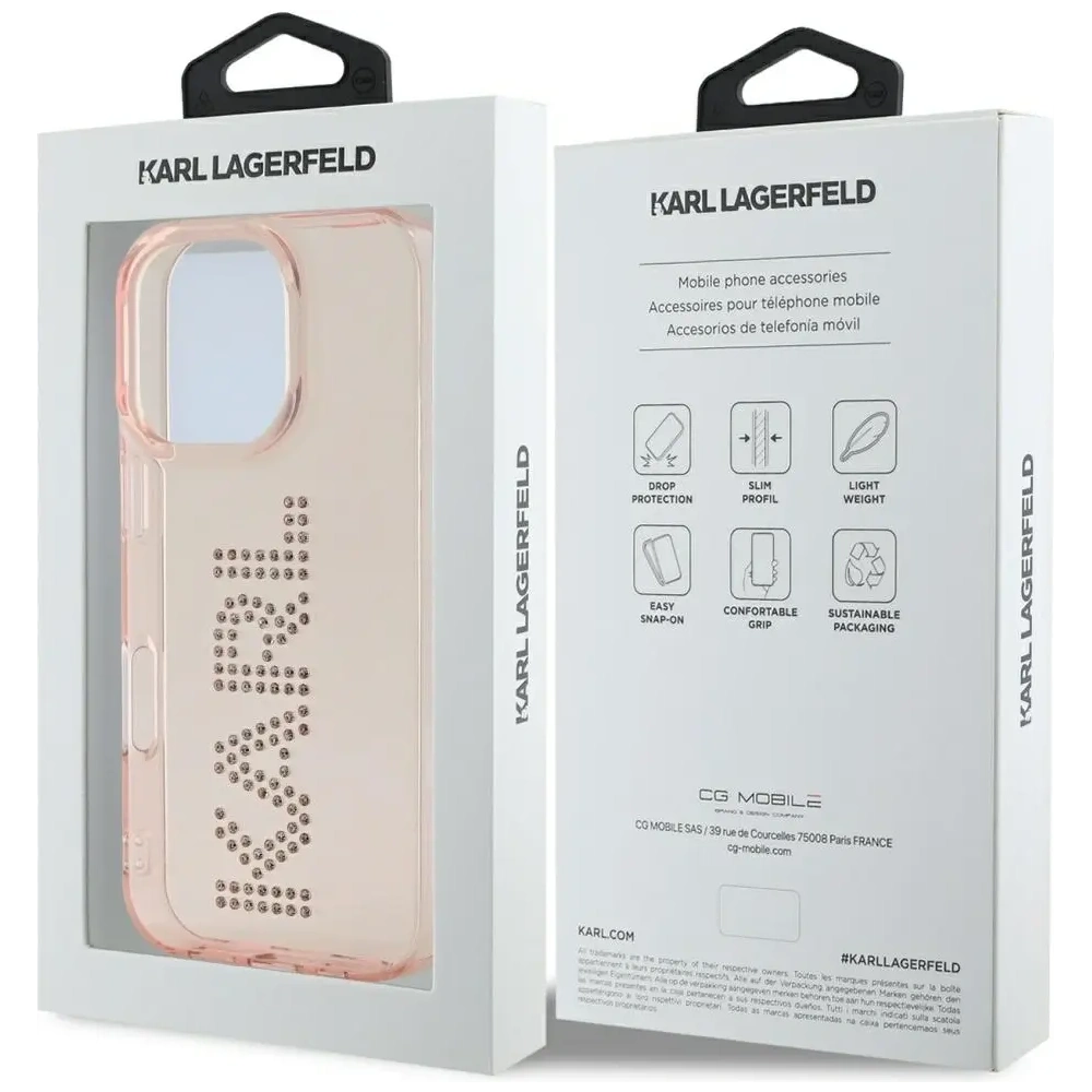 Etui Karl Lagerfeld IML Rhinestones Logo do Apple iPhone 16 Pro Max różowy