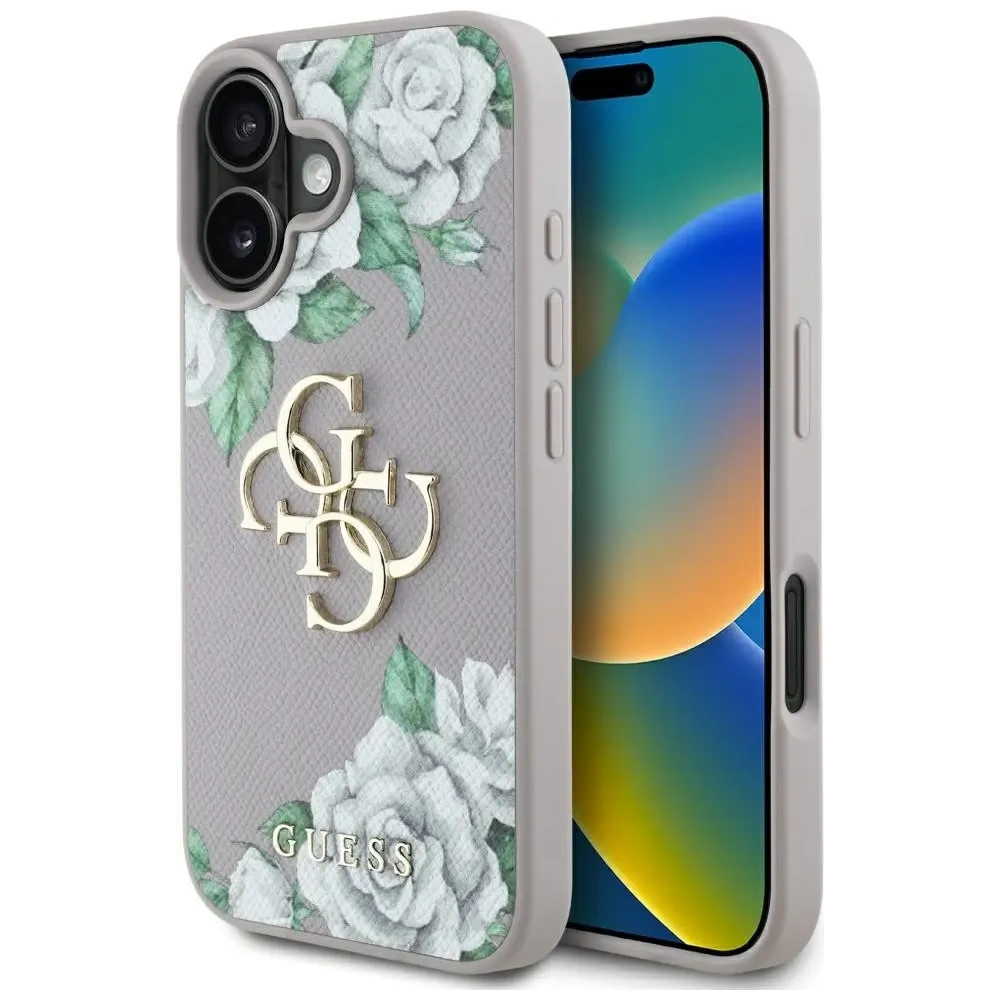 Etui Guess Grained Roses Big 4G logo do Apple iPhone 16 fioletowy