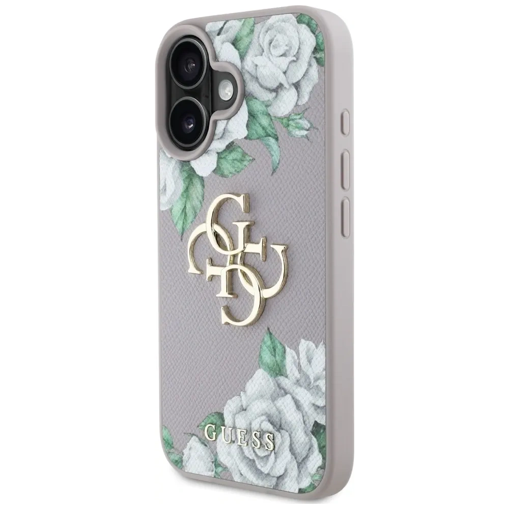 Etui Guess Grained Roses Big 4G logo do Apple iPhone 16 fioletowy