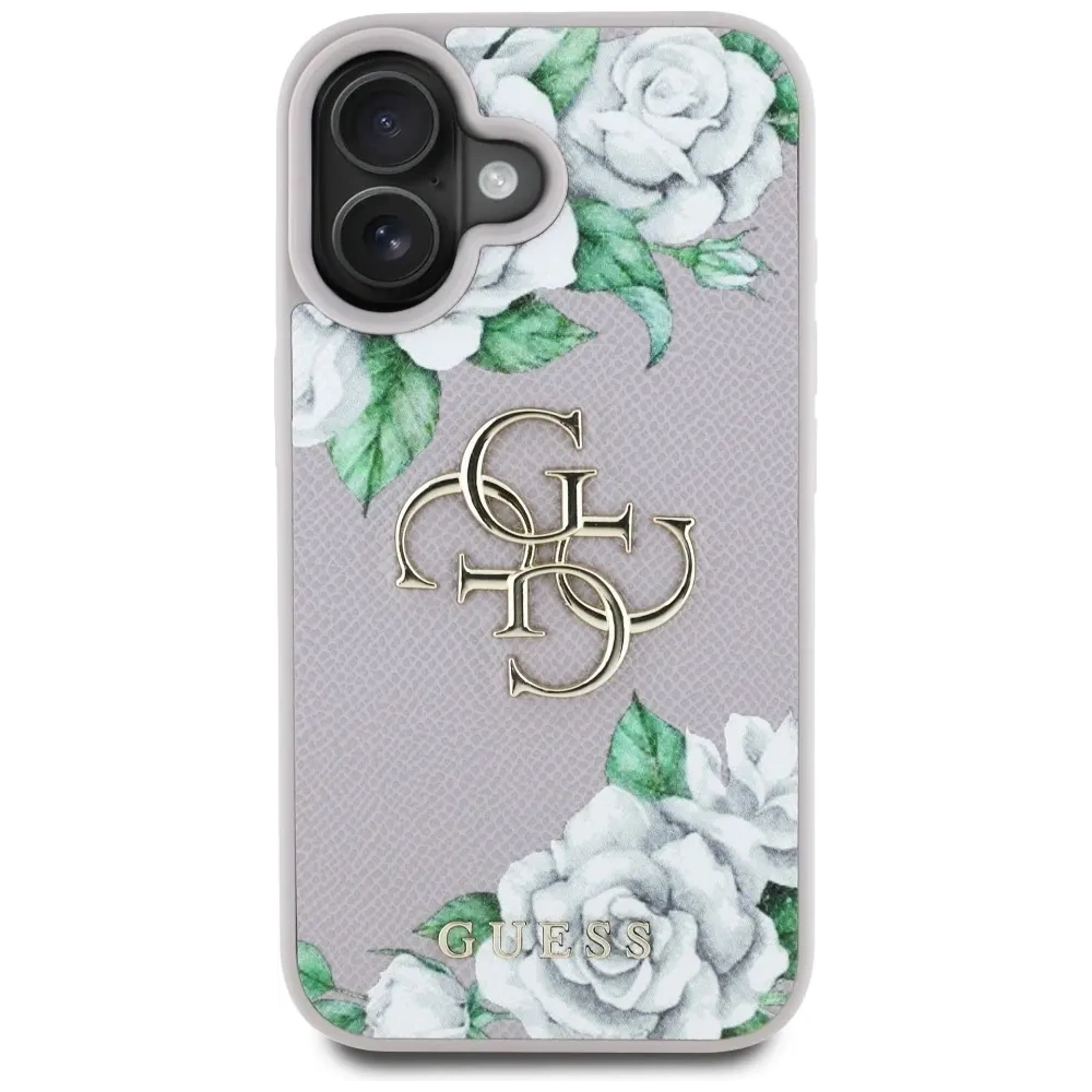 Etui Guess Grained Roses Big 4G logo do Apple iPhone 16 fioletowy