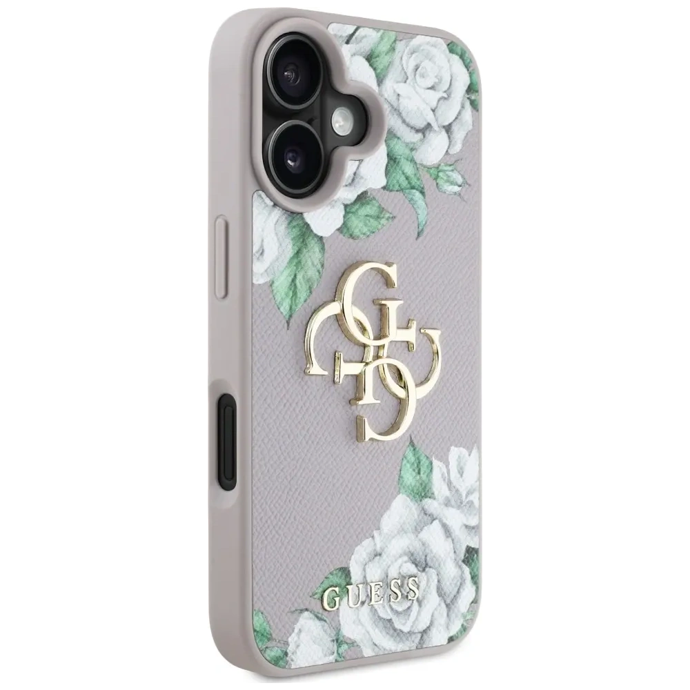 Etui Guess Grained Roses Big 4G logo do Apple iPhone 16 fioletowy